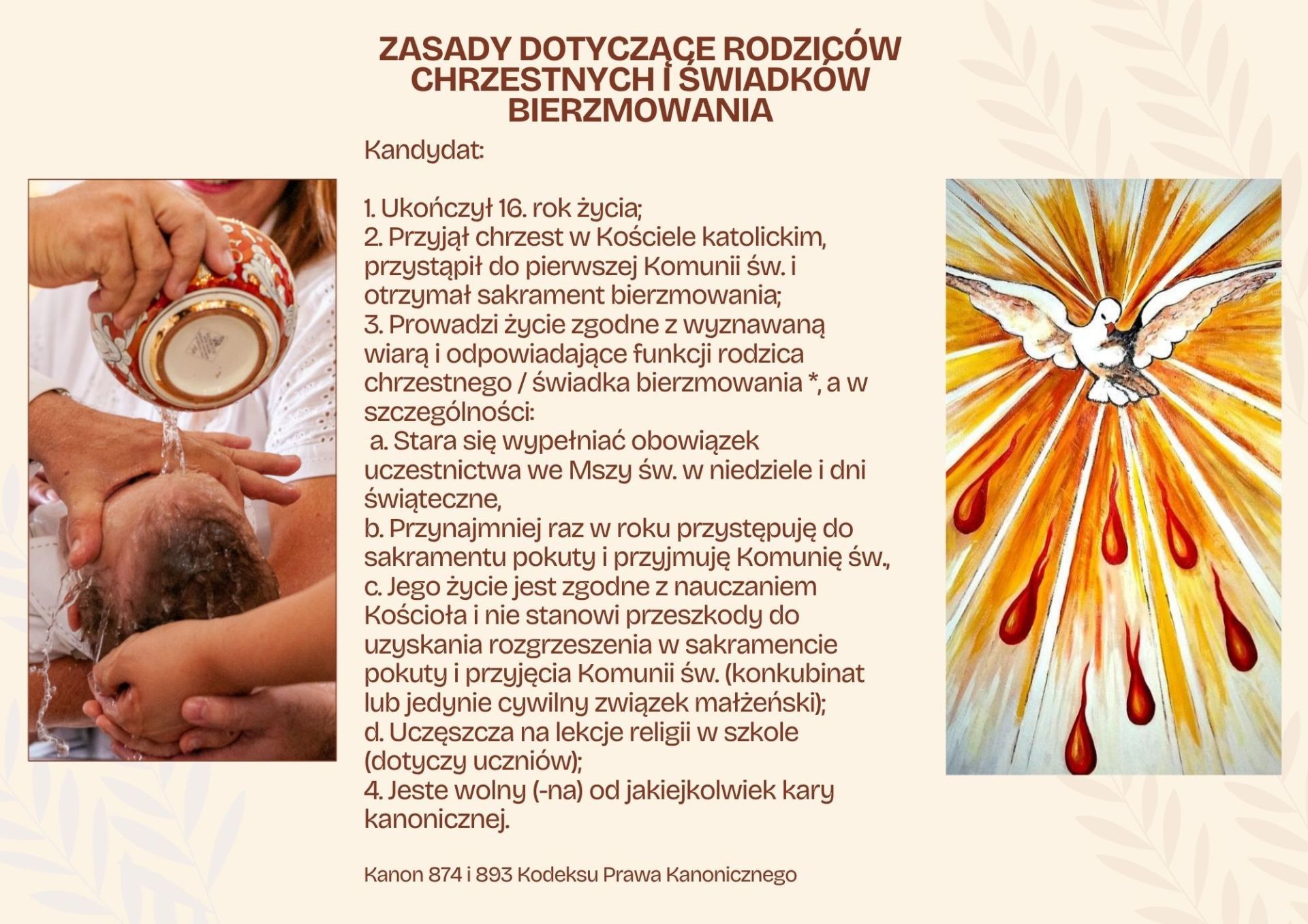 Zasady dotyczące kandydatów na rodziców chrzestnych i świadków bierzmowania